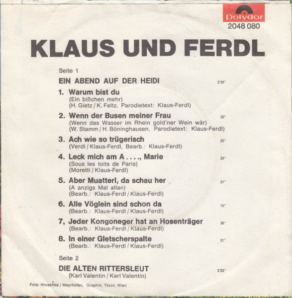 Klaus Und Ferdl : Ein Abend Auf Der Heidi (7", Single)