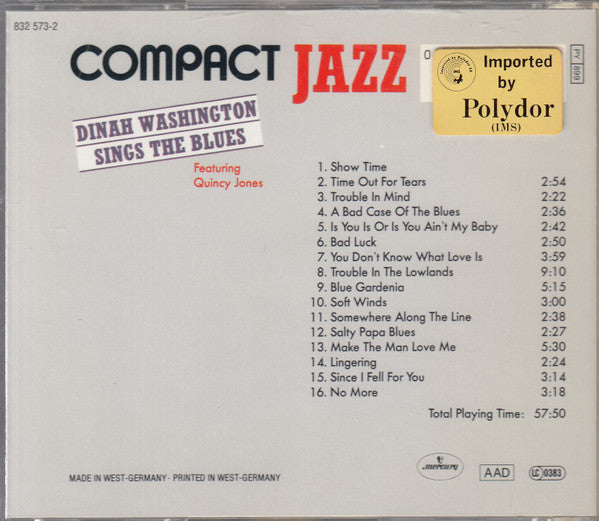 Dinah Washington Featuring Quincy Jones : Dinah Washington Sings The Blues (CD, Comp, RM)