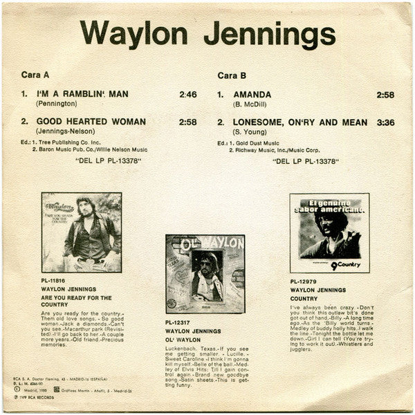 Waylon Jennings : Greatest Hits = Grandes Exitos (7", EP, Promo)