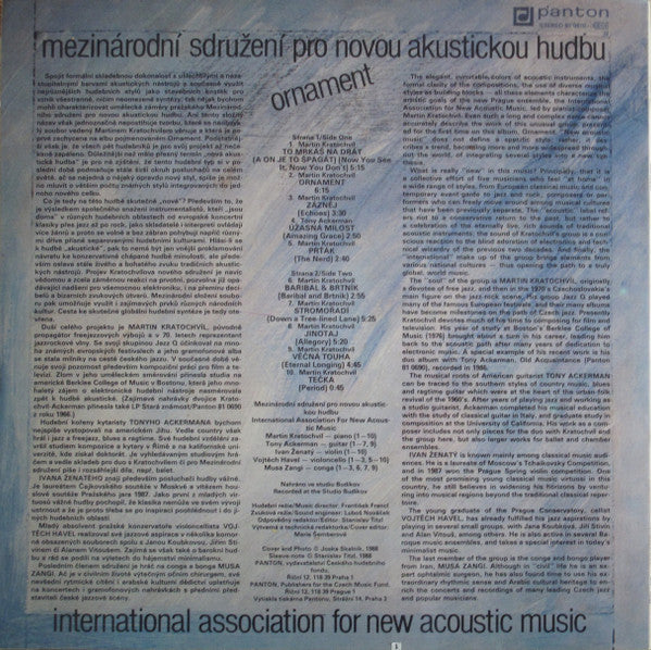 Mezinárodní Sdružení Pro Novou Akustickou Hudbu : Ornament (LP, Album)