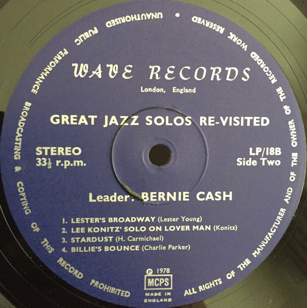 Bernie Cash : Great Jazz Solos Revisited (LP)