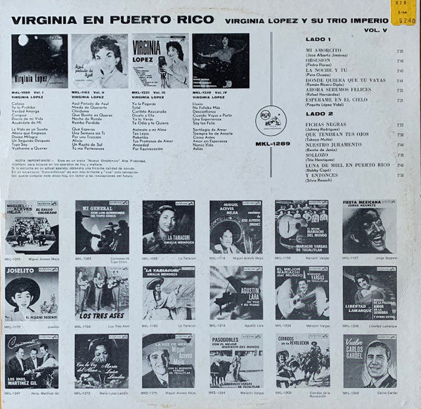 Virginia López Y Su Trio Imperio : En Puerto Rico - Vol. V (LP, Album)