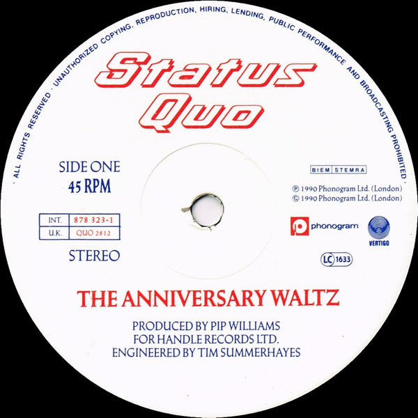 Status Quo : The Anniversary Waltz (12", Single)