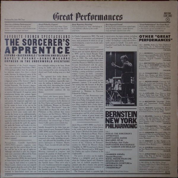 Various - Leonard Bernstein, New York Philharmonic : Favorite French Spectaculars (LP, Comp, RM)
