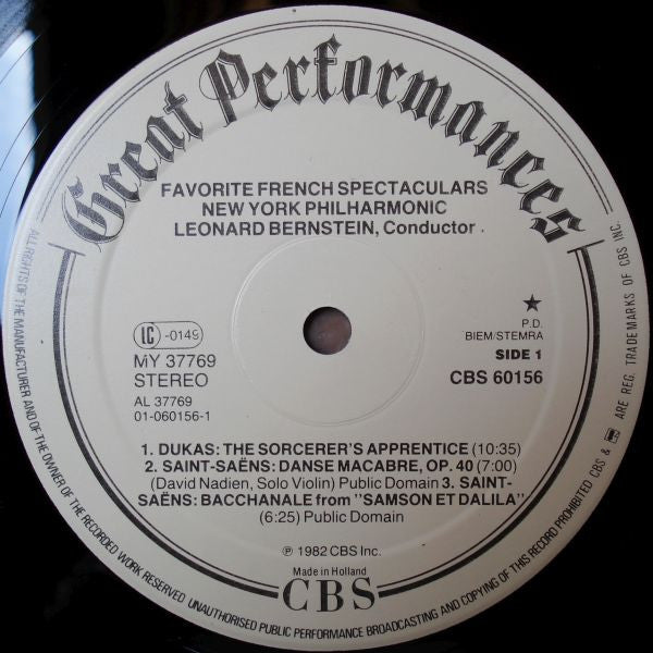Various - Leonard Bernstein, New York Philharmonic : Favorite French Spectaculars (LP, Comp, RM)