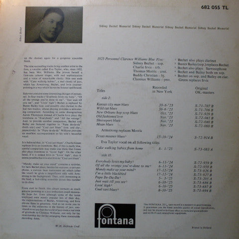 Clarence Williams' Blue Five : Sidney Bechet Memorial (LP, Comp)