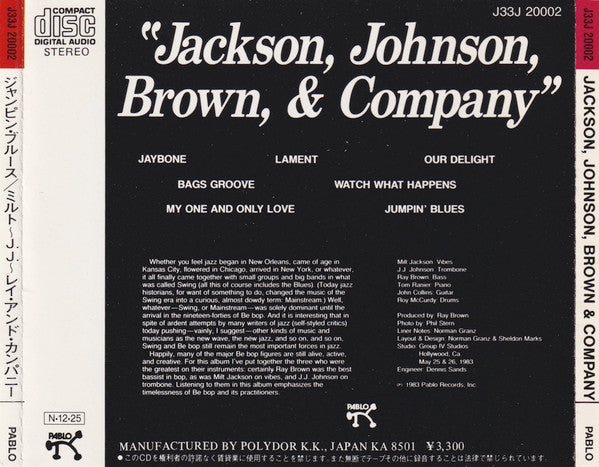 Milt Jackson, J.J. Johnson, Ray Brown : Jackson, Johnson, Brown, & Company (CD, Album)