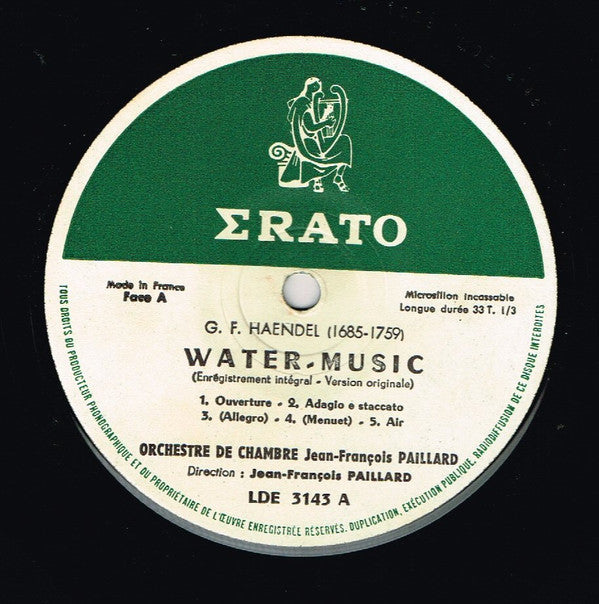 Georg Friedrich Händel / Orchestre De Chambre Jean-François Paillard : Water Music (LP, Mono)