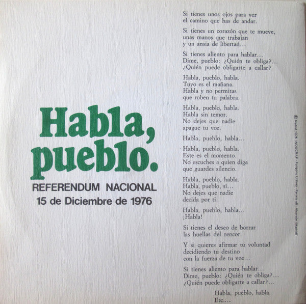 Unknown Artist : Habla, Pueblo. (7", Single)