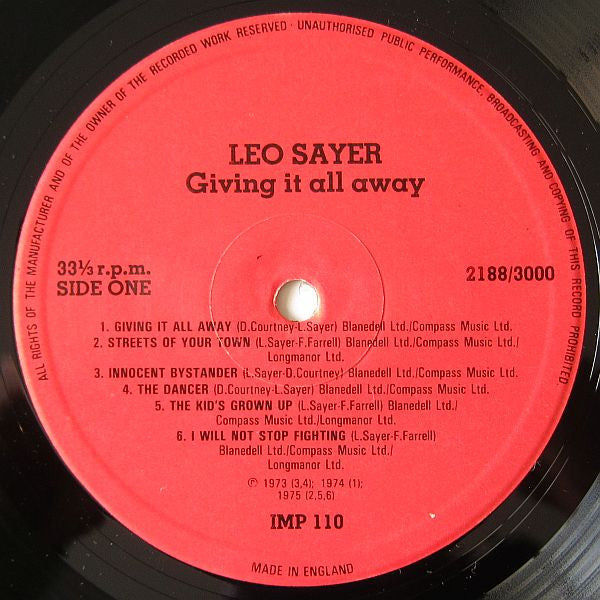 Leo Sayer : Giving It All Away (LP, Comp)