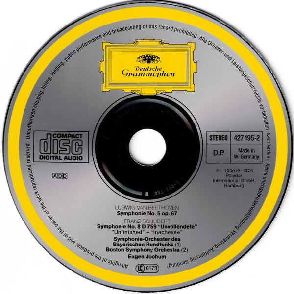 Ludwig van Beethoven / Franz Schubert / Eugen Jochum : Symphonie Nr. 5 /  Symphonie Nr. 8 "Unvollendete" (CD, Comp, RE)