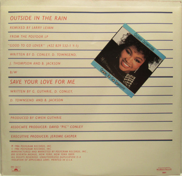 Gwen Guthrie : Outside In The Rain (7", Promo)
