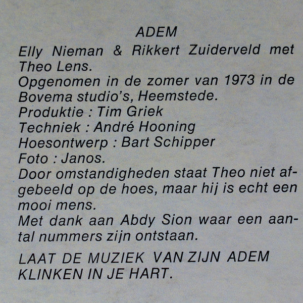 Elly & Rikkert : Adem (LP, Album)