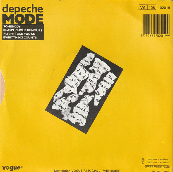 Depeche Mode : Blasphemous Rumours / Somebody (7", EP)