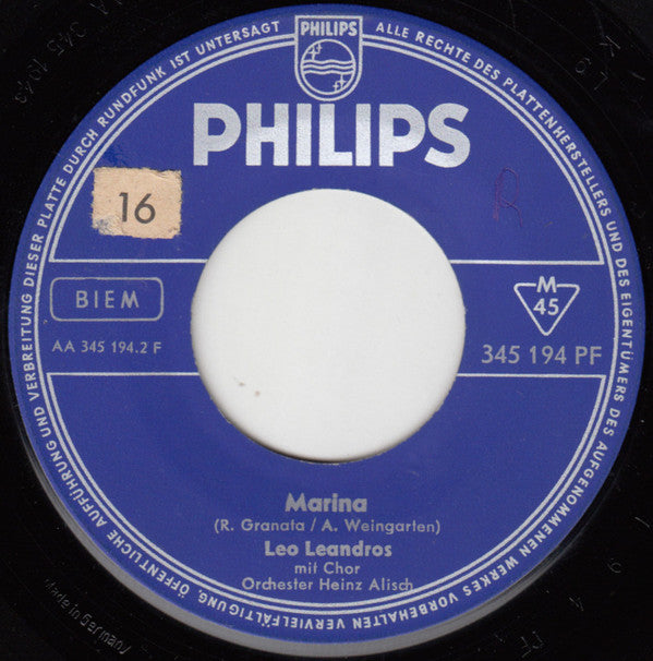 Leo Leandros : Carina / Marina (7", Single, Mono)