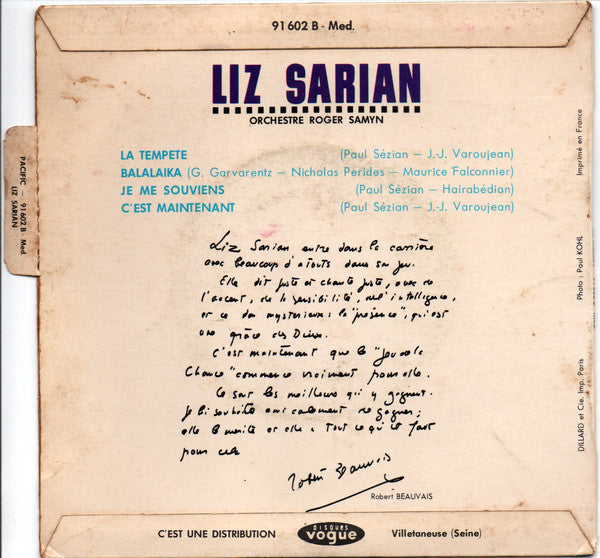 Liz Sarian : La Tempête (7", EP)