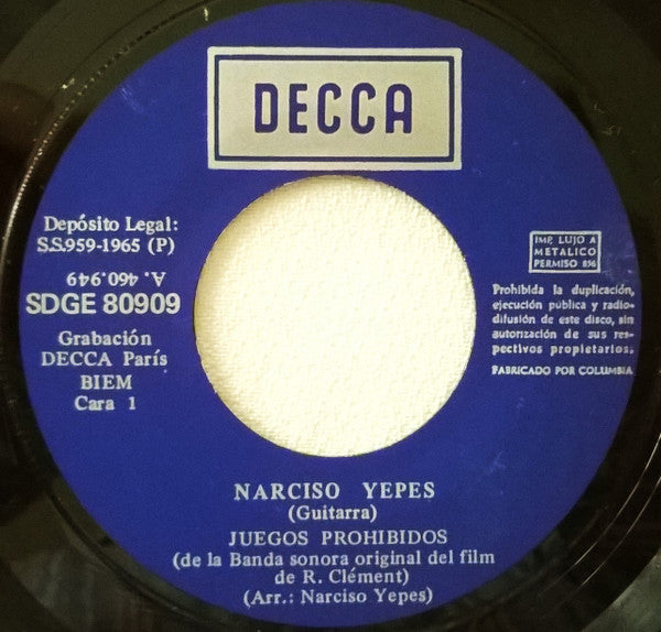 Narciso Yepes : Juegos Prohibidos (7", RE)