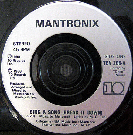 Mantronix : Sing A Song (7", Single)