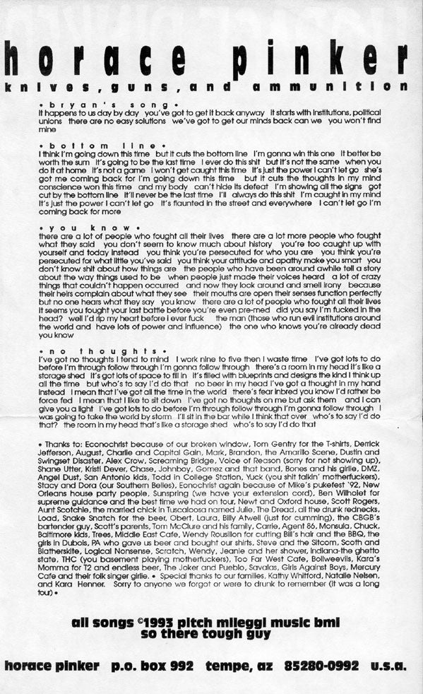 Horace Pinker : Knives, Guns, And Ammunition (7")