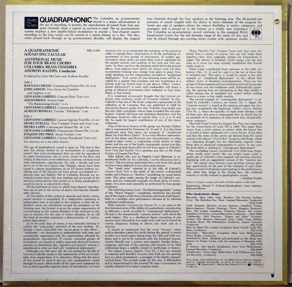 Columbia Brass Ensemble : Antiphonal Music For Four Brass Choirs (LP, Album, Quad)