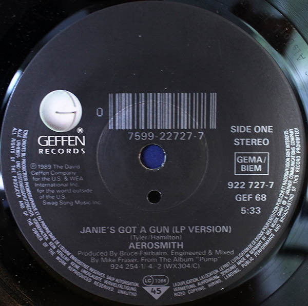 Aerosmith : Janie's Got A Gun (7", Single)