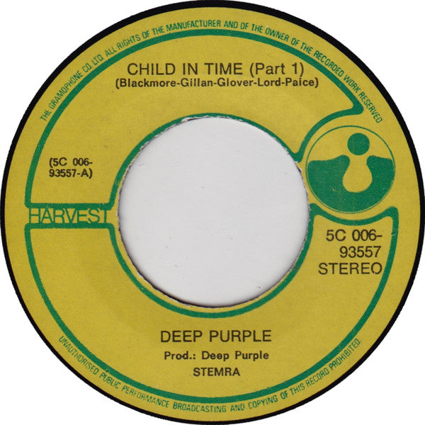 Deep Purple : Child In Time (7", Single, Ora)