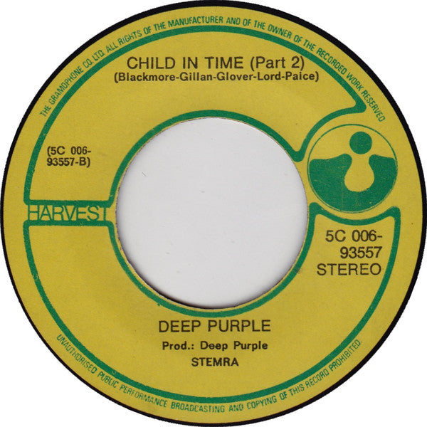 Deep Purple : Child In Time (7", Single, Ora)