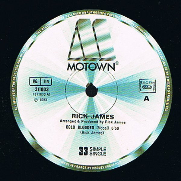 Rick James : Cold Blooded (12", Single, Ltd)