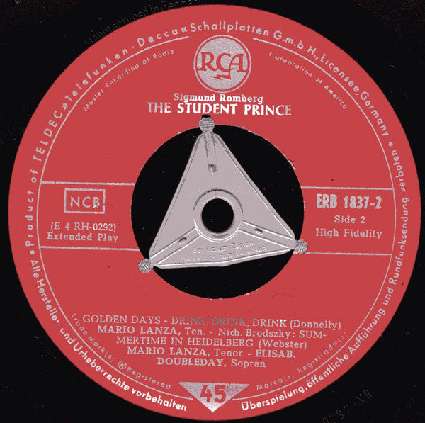 Mario Lanza : Mario Lanza Sings The Hit Songs From The Student Prince  (7", EP)