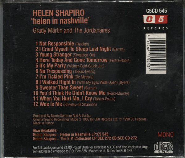 Helen Shapiro, Grady Martin And The Jordanaires : Helen In Nashville (CD, Album, Mono, RE)