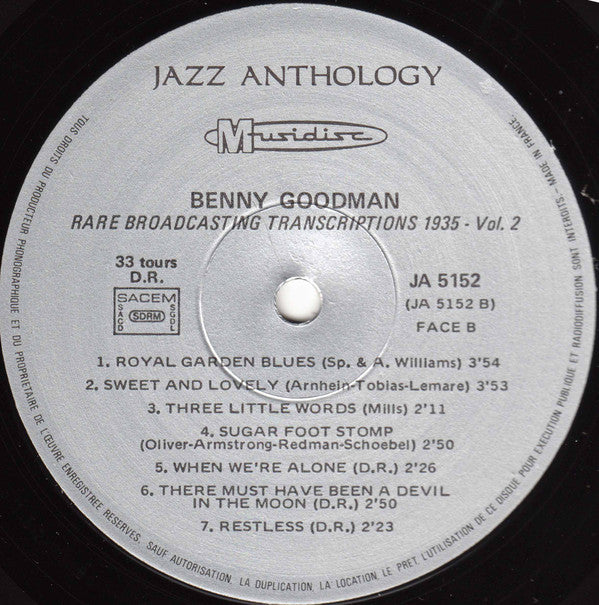 Benny Goodman And His Orchestra : Rare Broadcasting Transcriptions 1935 Vol. 2 (LP)