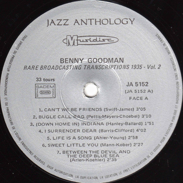 Benny Goodman And His Orchestra : Rare Broadcasting Transcriptions 1935 Vol. 2 (LP)