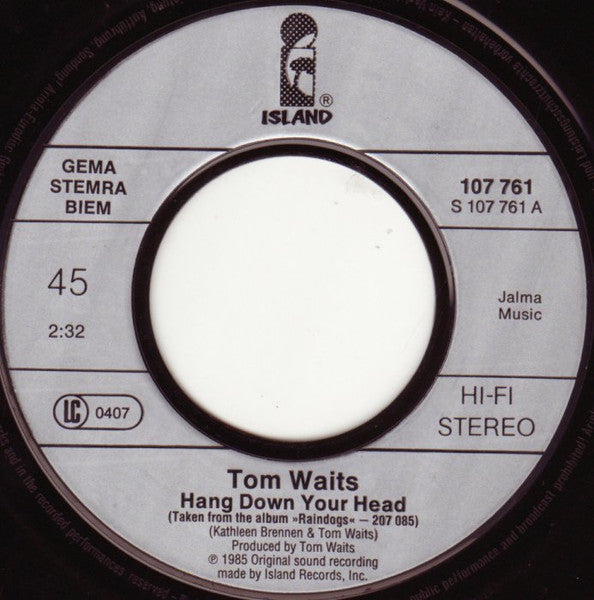 Tom Waits : Hang Down Your Head (7", Single)
