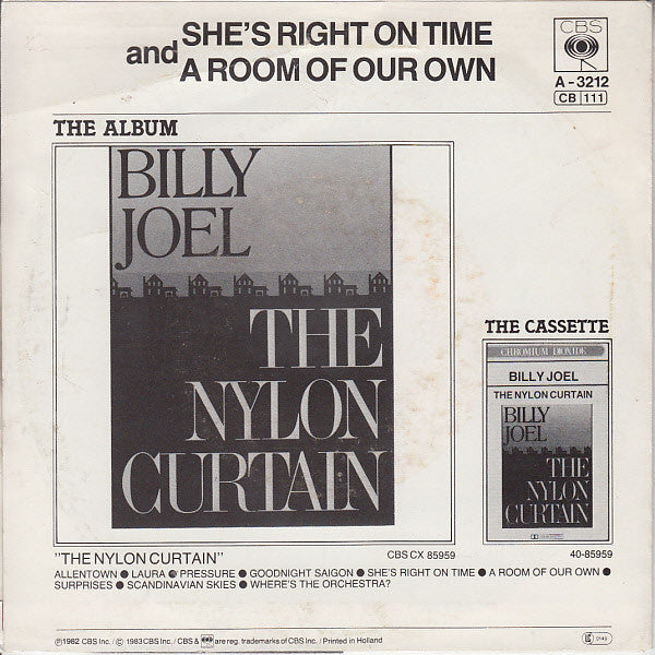 Billy Joel : She's Right On Time (7", Single)