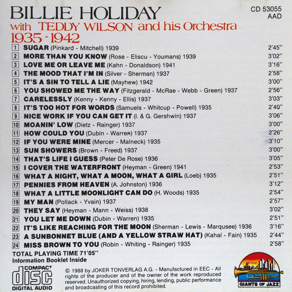 Billie Holiday With Teddy Wilson And His Orchestra : 1935-1942 (CD, Comp)