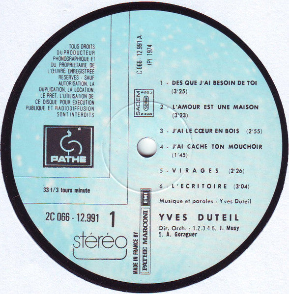 Yves Duteil : Yves Duteil (LP, Album, RE)