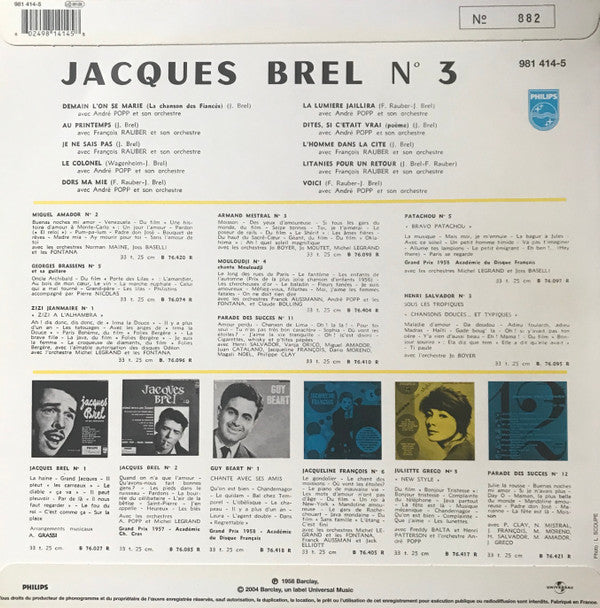 Jacques Brel : Nº 3 (10", Album, Ltd, RE)