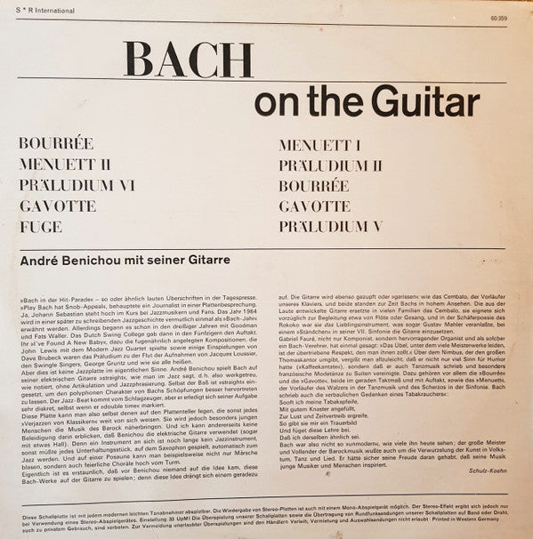 André Bénichou : Bach On The Guitar (10", Album)