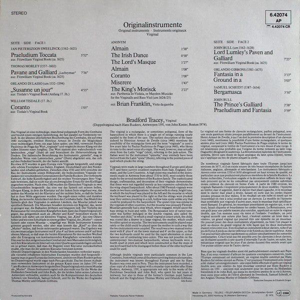 Bradford Tracey : Virginal (LP, RP)