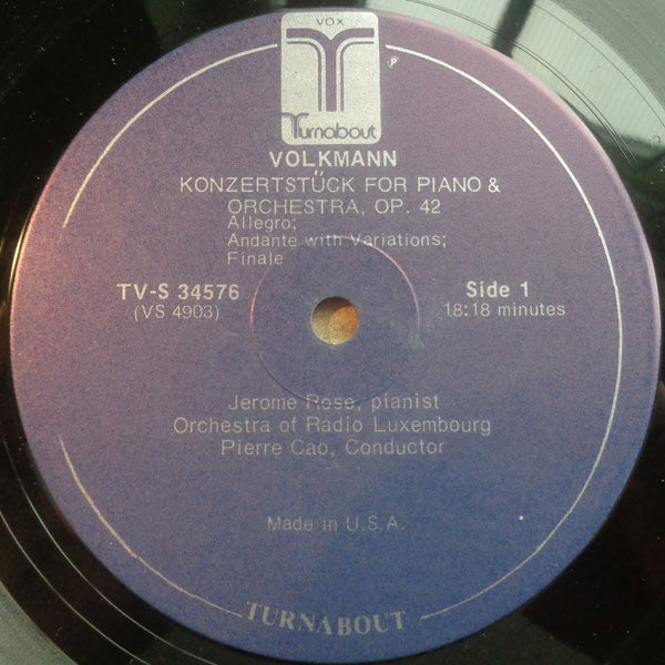 Robert Volkmann - Jerome Rose, Orchestra Of Radio Luxembourg, Pierre Cao, Thomas Blees, Hamburger Symphoniker, Alois Springer : Konzertstück For Piano & Orchestra / Concerto For Cello & Orchestra (LP, Comp)