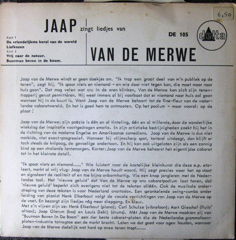 Jaap van de Merwe : Jaap Zingt Liedjes Van van de Merwe (7", EP)