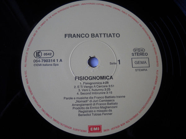 Battiato* : Fisiognomica (LP, Album, Gat)