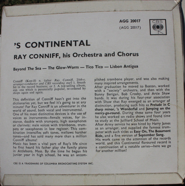 Ray Conniff And His Orchestra & Chorus : 'S Continental (7")
