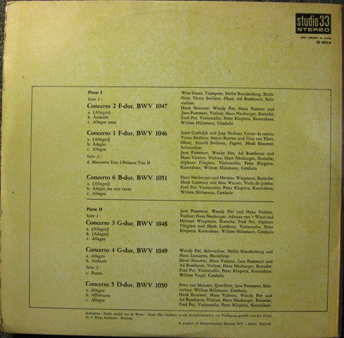 Johann Sebastian Bach, Orkest Van De Nederlandse Cantorij Ltg Maarten Kooy : Brandenburgische Konzerte (2xLP, Album, Gat)