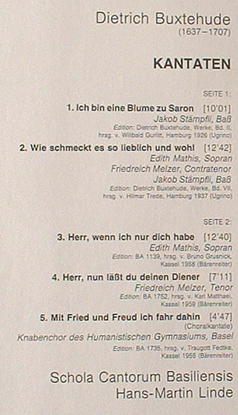 Dieterich Buxtehude, Schola Cantorum Basiliensis : Kantaten (LP, Album)