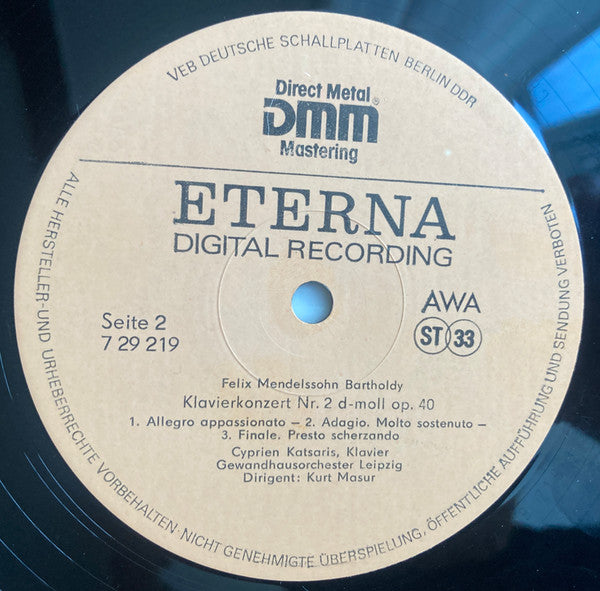 Felix Mendelssohn-Bartholdy - Cyprien Katsaris, Kurt Masur, Gewandhausorchester Leipzig : Klavierkonzerte Nr. 1 Und Nr. 2  • Capriccio Brillant (LP)