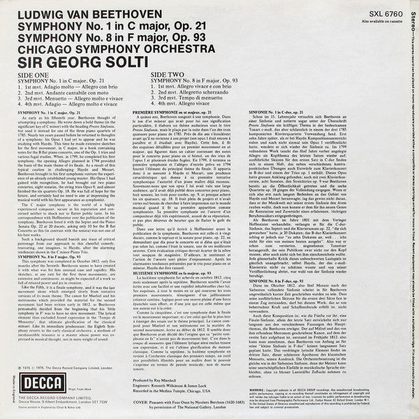 Beethoven*, Chicago Symphony Orchestra, Sir Georg Solti* : Symphonies 1&8 (LP)