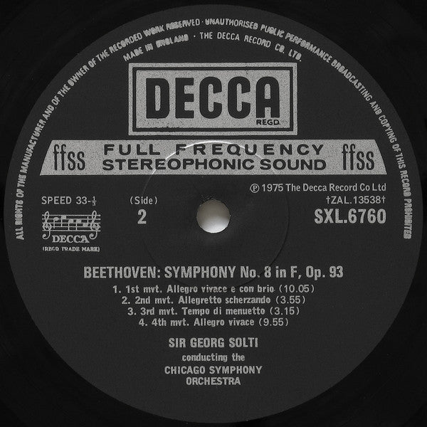 Beethoven*, Chicago Symphony Orchestra, Sir Georg Solti* : Symphonies 1&8 (LP)