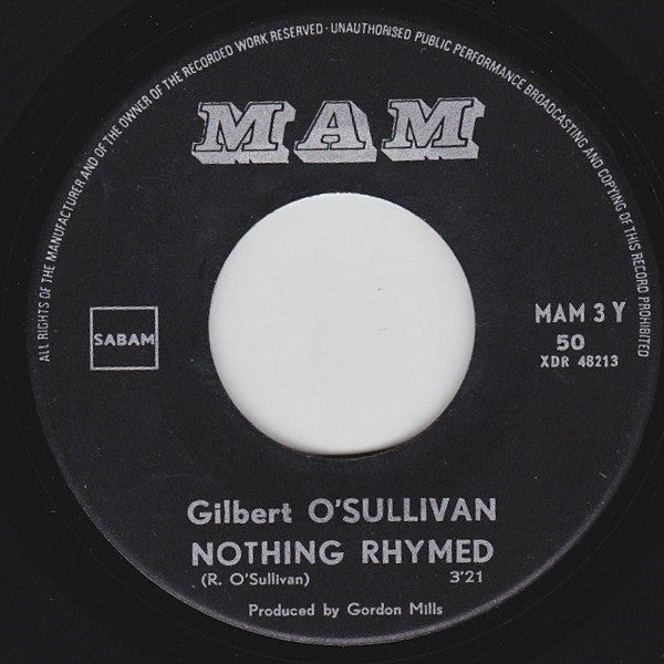 Gilbert O'Sullivan : Nothing Rhymed / Everybody Knows (7", Single)