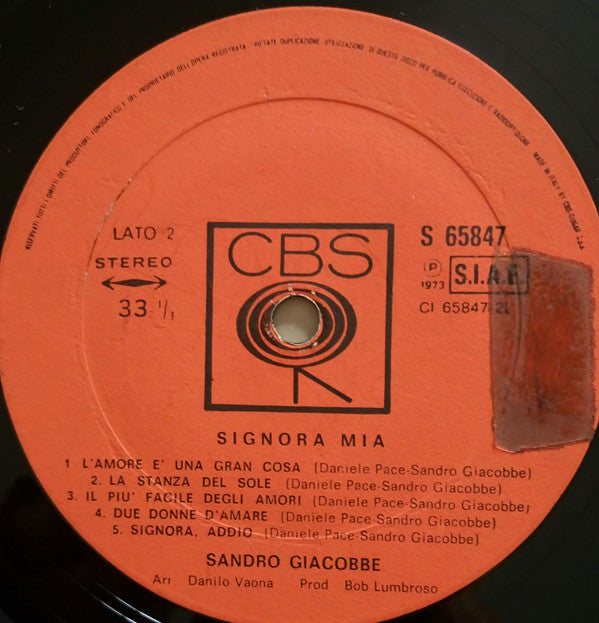Sandro Giacobbe : Signora Mia (LP, Album, Gat)